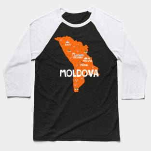 Moldova Illustrated Map Baseball T-Shirt